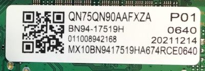 MAIN PARA SMART TV SAMSUNG QLED 4K RESOLUCION ( 3840x2160 ) NUMERO DE PARTE BN94-17519H / BN41-02855C / BN9417519H / 17519H / BN97-19544S / 011008942168 / PANEL CY-TA075FLHV4H / DISPLAY ST7561D02-P / MODELO QN75QN90AAFXZA CD04 - Imagen 2